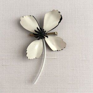Vintage Black & White Enamel Flower Brooch Pin 4.25" X 3" Statement Jewelry